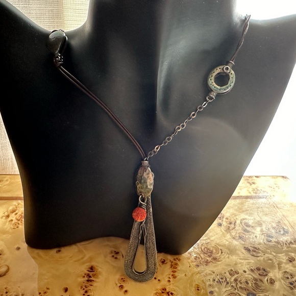 SILPADA Retired Sterling Silver 925 Coral Pendant Leather Cord Necklace